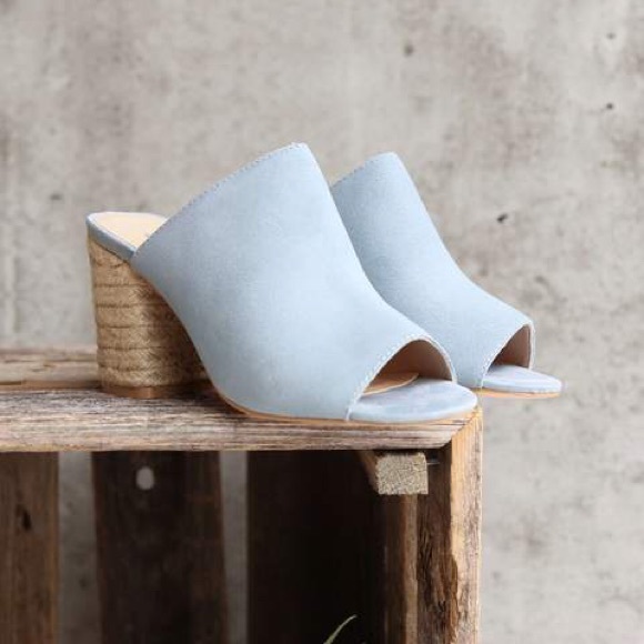 Anthropologie Shoes - NIB Sky Blue Leather Jute Wrap Heel Slide Mule